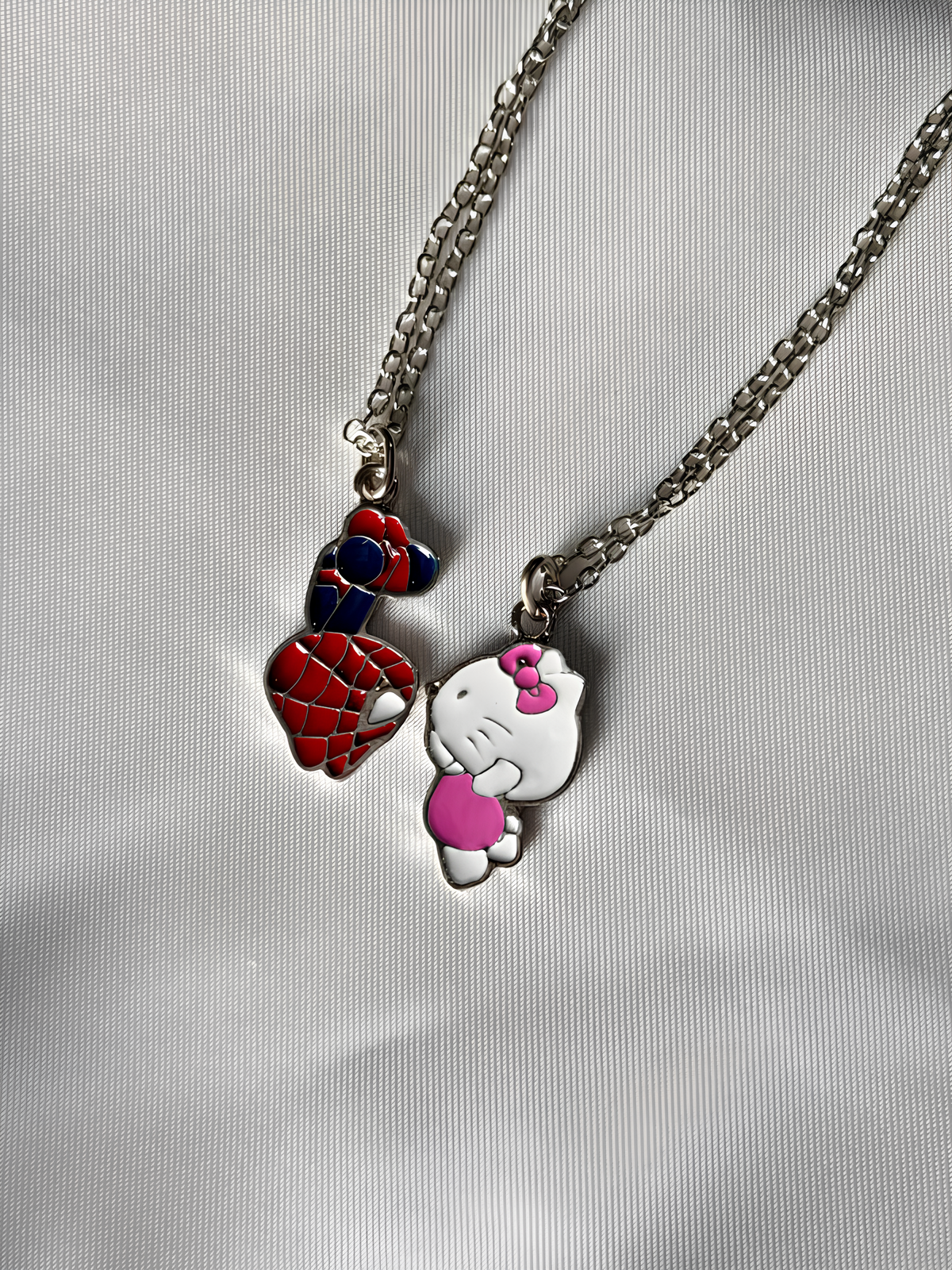Spiderman and Hello Kitty Couple Necklaces