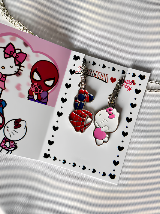 Spiderman and Hello Kitty Couple Necklaces