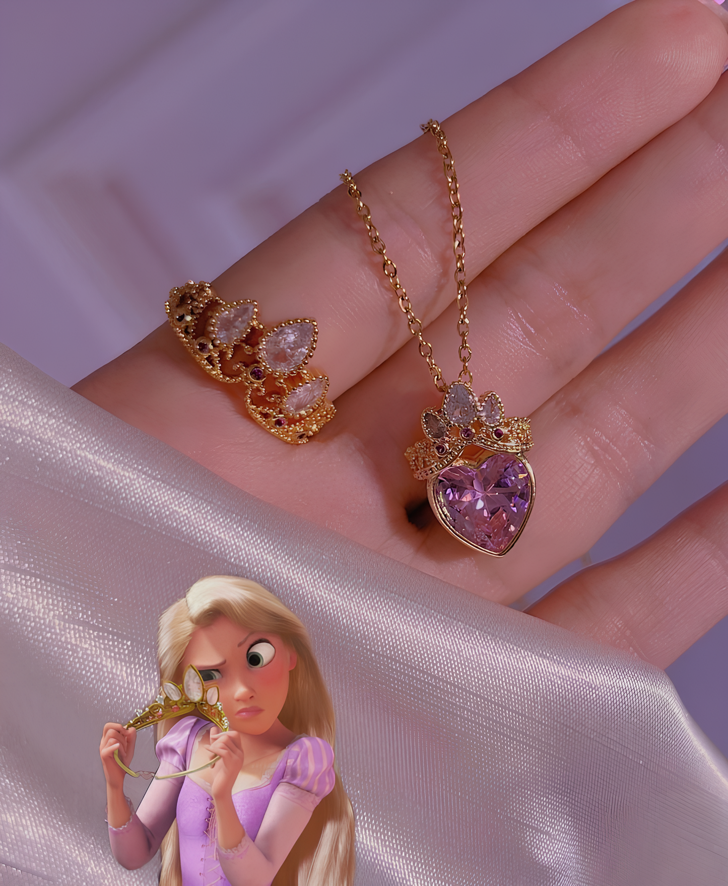 Rapunzel Crown Necklace and Ring Combo Set