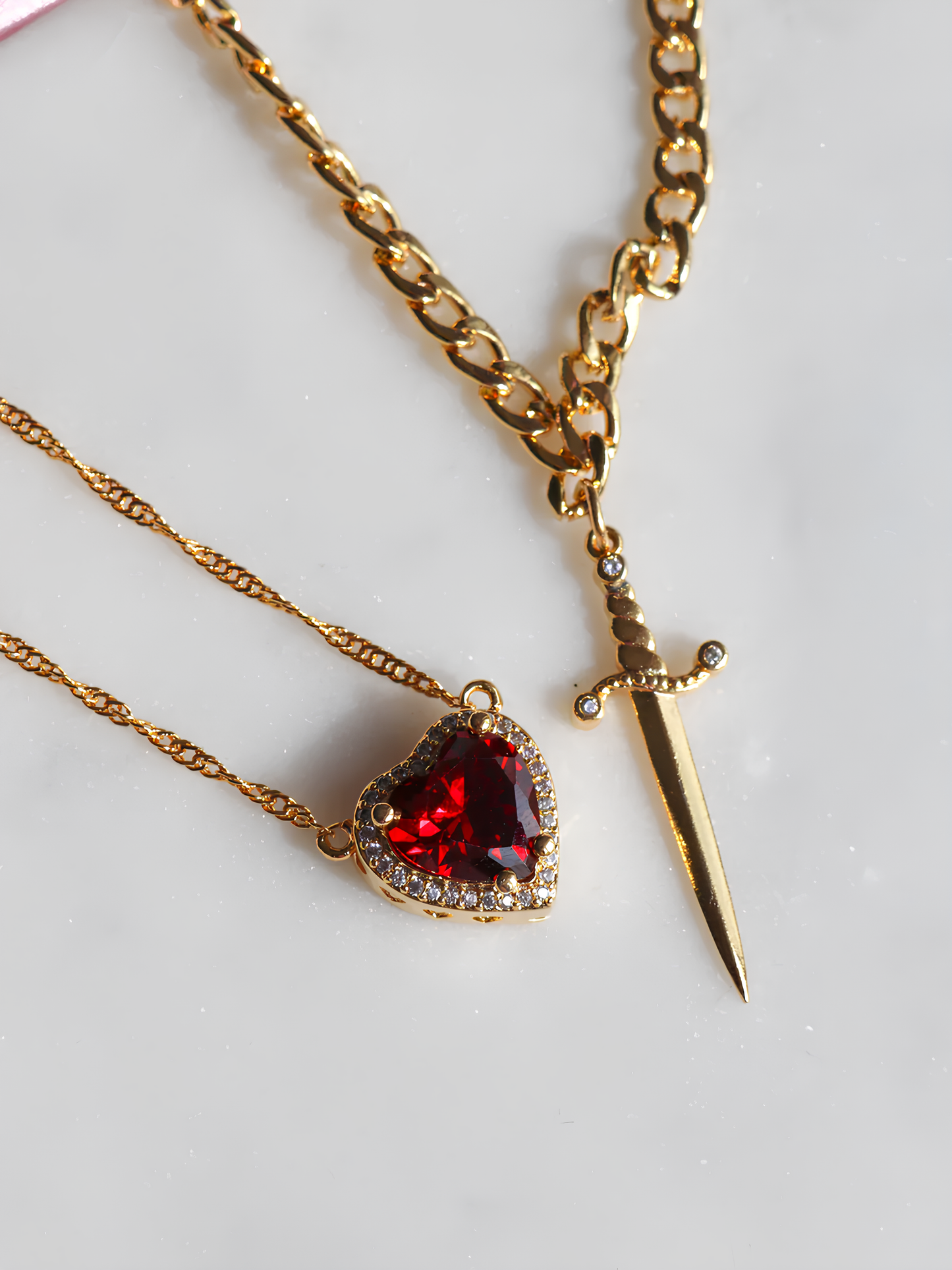Heart and Sword Snow White Necklaces