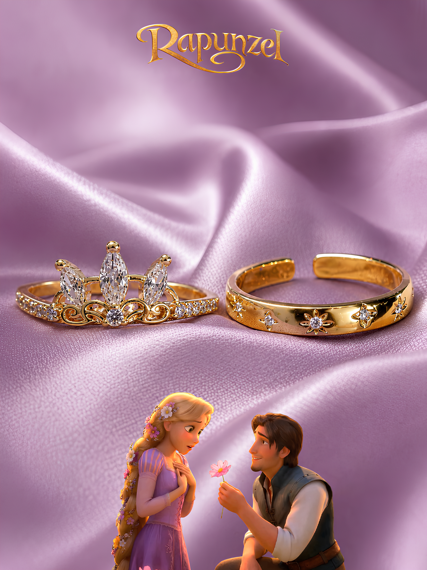 Rapunzel & Flynn Crown and Sun Couple Rings