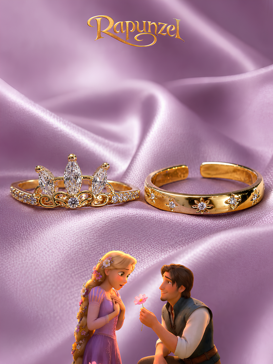 Rapunzel & Flynn Crown and Sun Couple Rings